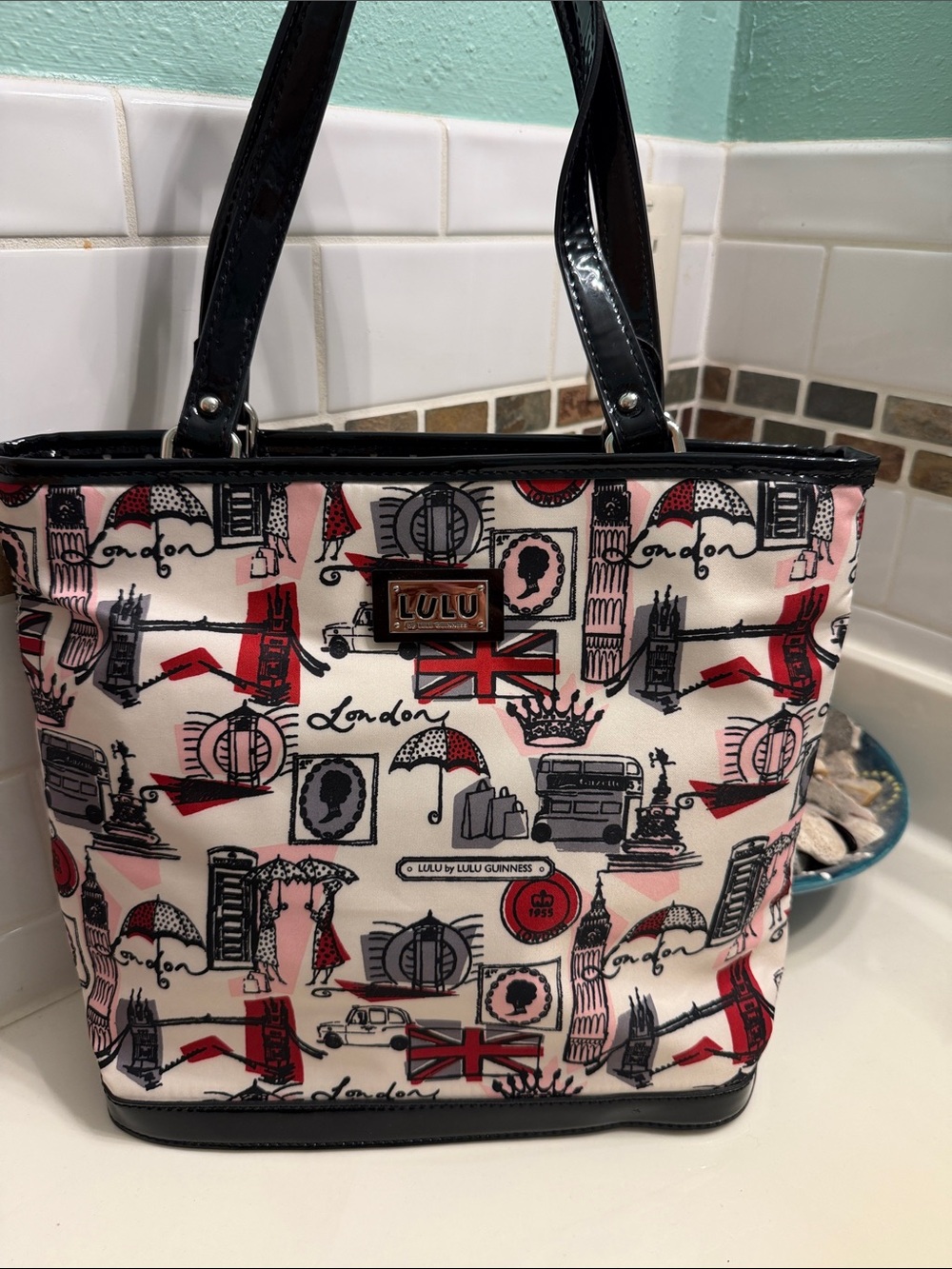 Lulu Guinness Pink, Red and Black London Print Tote NWOT